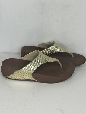 Fitflop Lulu Weave Gold Toe Post Sandals Thong Sz 8